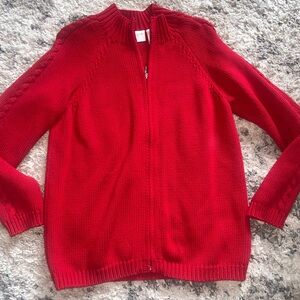 Liz Claiborne Red knit Cardigan Sweater woman’s medium 100% cotton